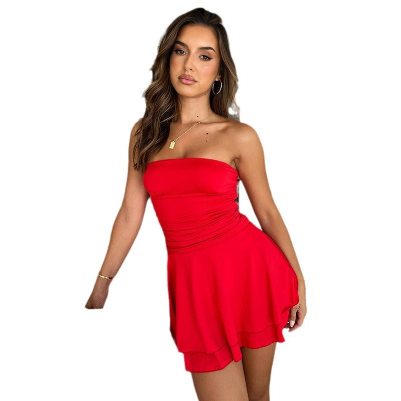 Dame strapless ruffle top med flödande kjol Mirla-Eva Jonsson