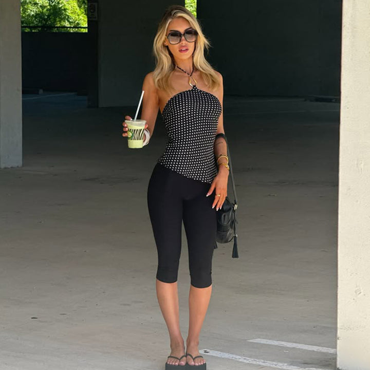 Dame tank top med asymmetrisk skärning och prickmönster Mirla-Eva Jonsson