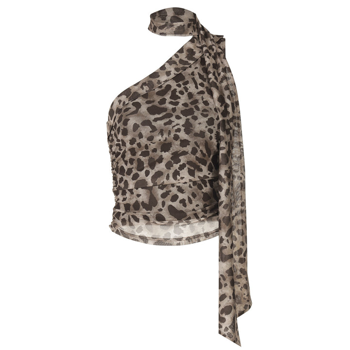 Dame topp med asymmetrisk snitt och stiligt leopardmönster Mirla-Eva Jonsson
