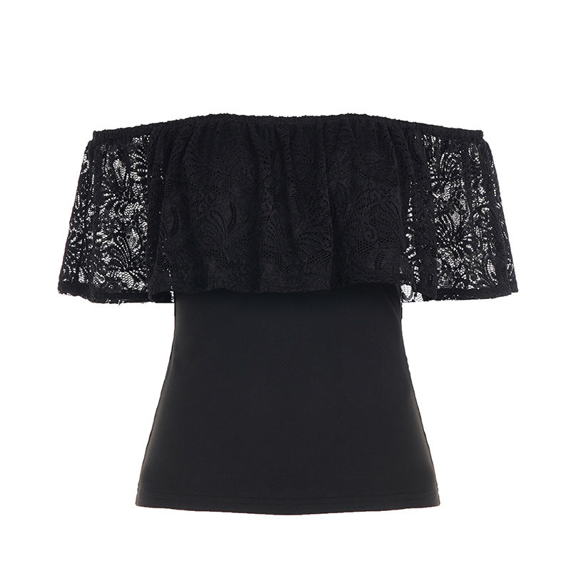Dame topp med spetsöverdrag och off-shoulder design Mirla-Eva Jonsson