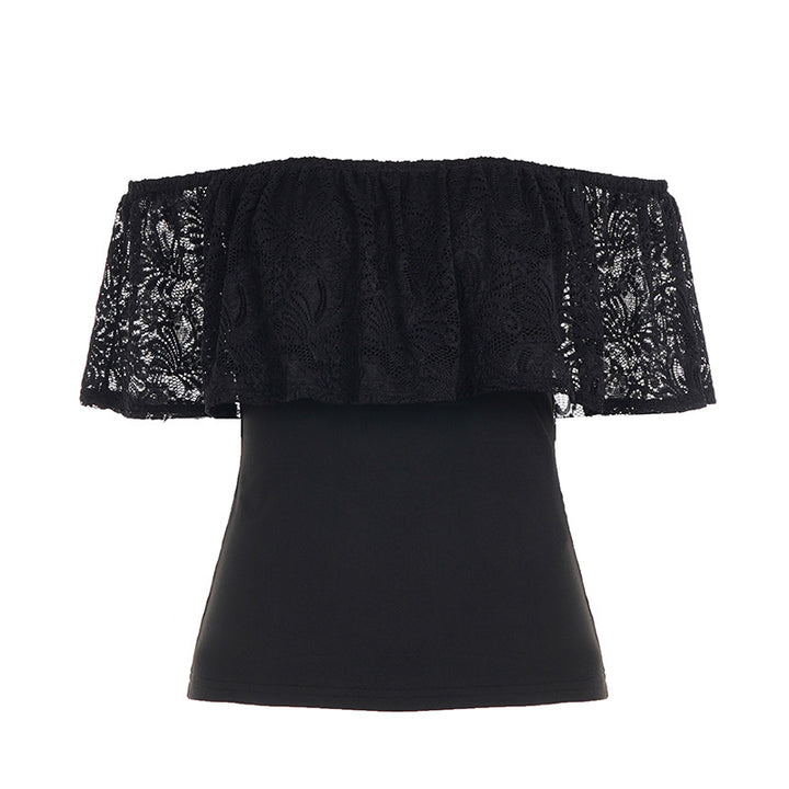 Dame topp med spetsöverdrag och off-shoulder design Mirla-Eva Jonsson