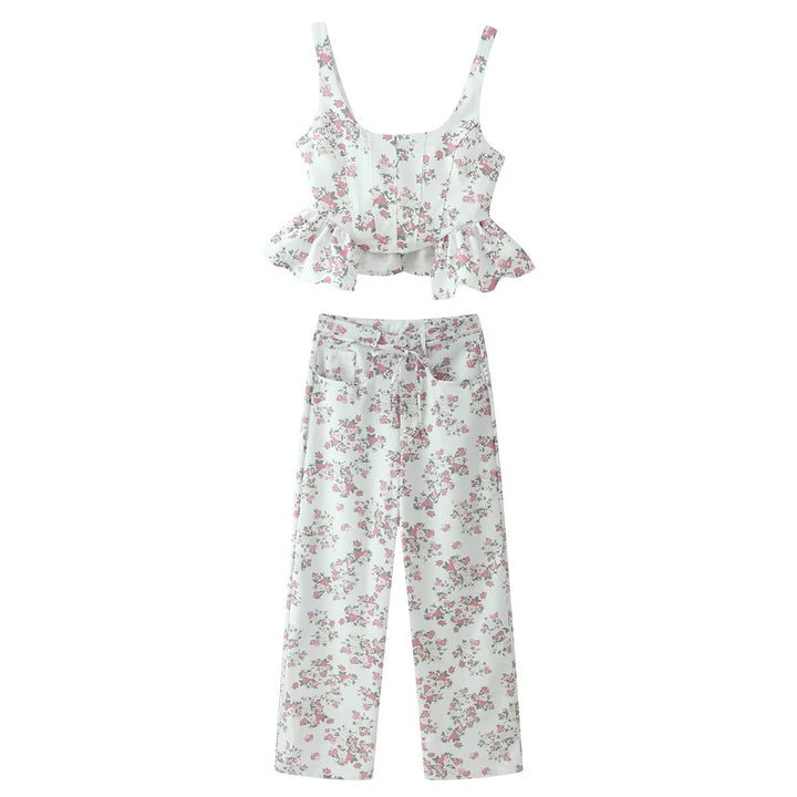 Dame topp och byxdressset med blommönster och voluminös passform Mirla-Eva Jonsson