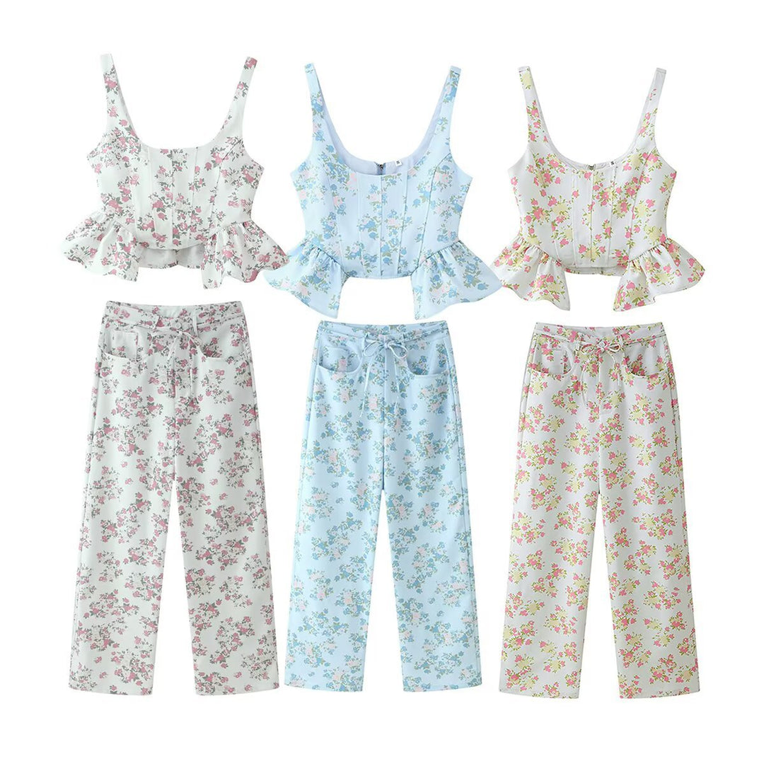 Dame topp och byxdressset med blommönster och voluminös passform Mirla-Eva Jonsson