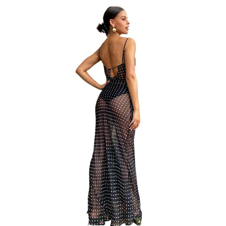 Dame transparent beach dress med polka-dot mönster och flödande snitt Mirla-Eva Jonsson