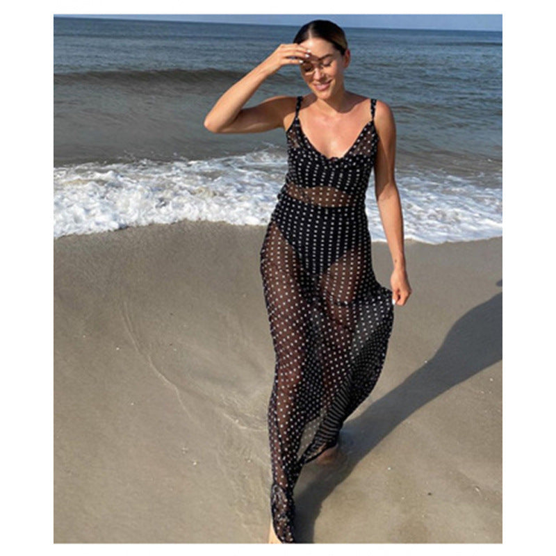 Dame transparent beach dress med polka-dot mönster och flödande snitt Mirla-Eva Jonsson