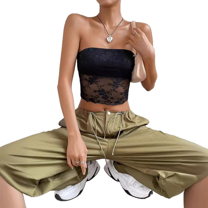 Dame transparent crop-top med blommiga detaljer Mirla-Eva Jonsson