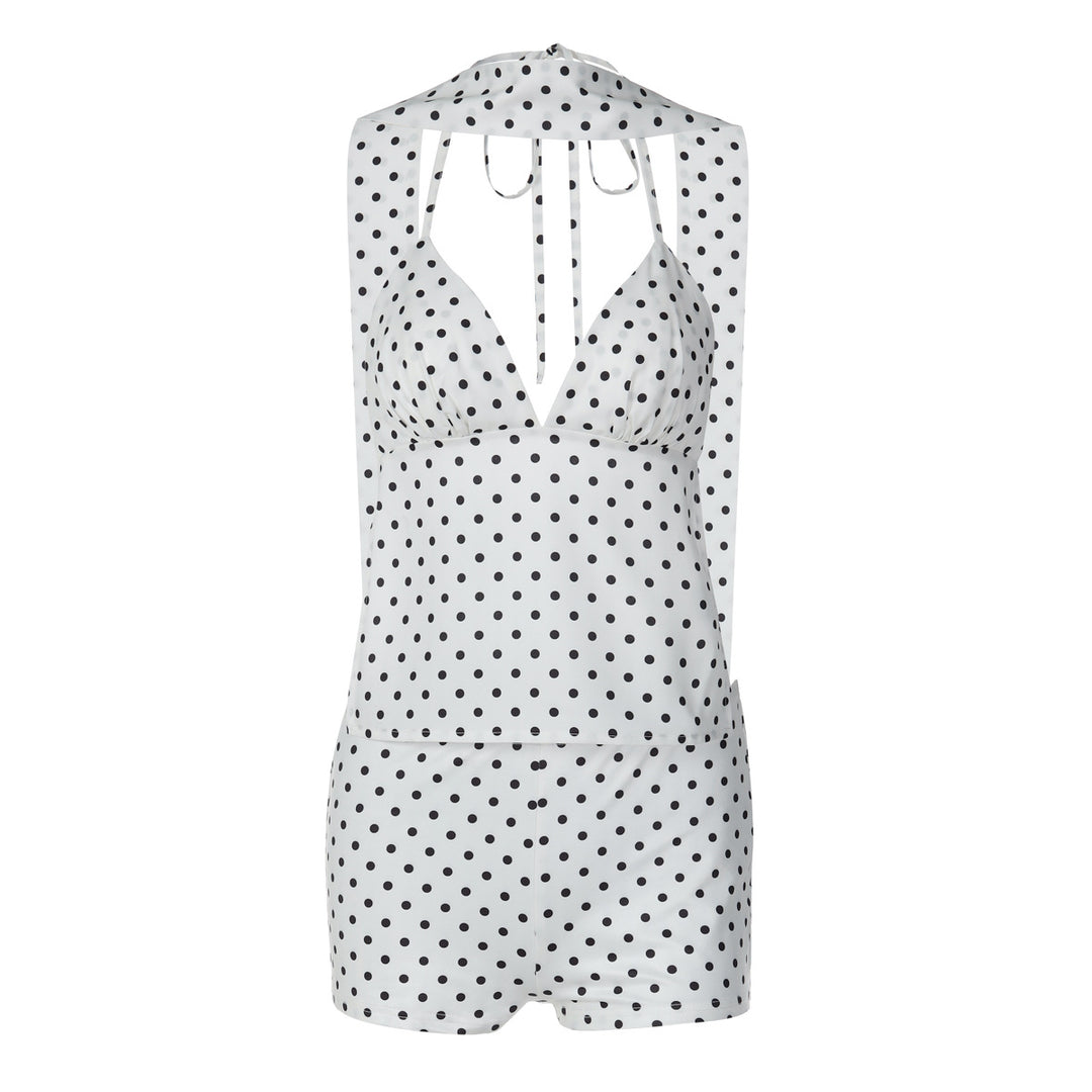 Dame trendig jumpsuit med halterneck och prickar Mirla-Eva Jonsson