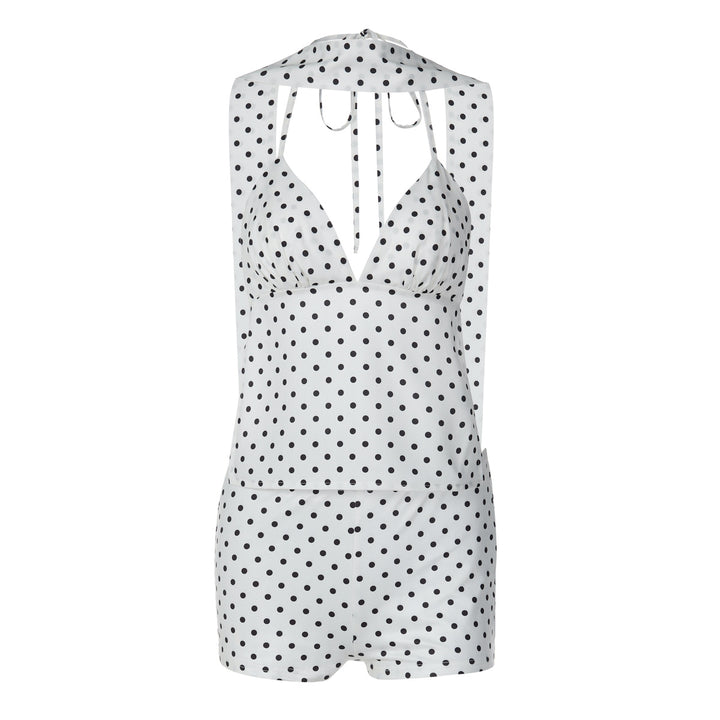 Dame trendig jumpsuit med halterneck och prickar Mirla-Eva Jonsson