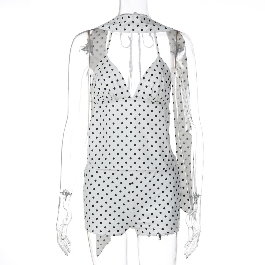 Dame trendig jumpsuit med halterneck och prickar Mirla-Eva Jonsson