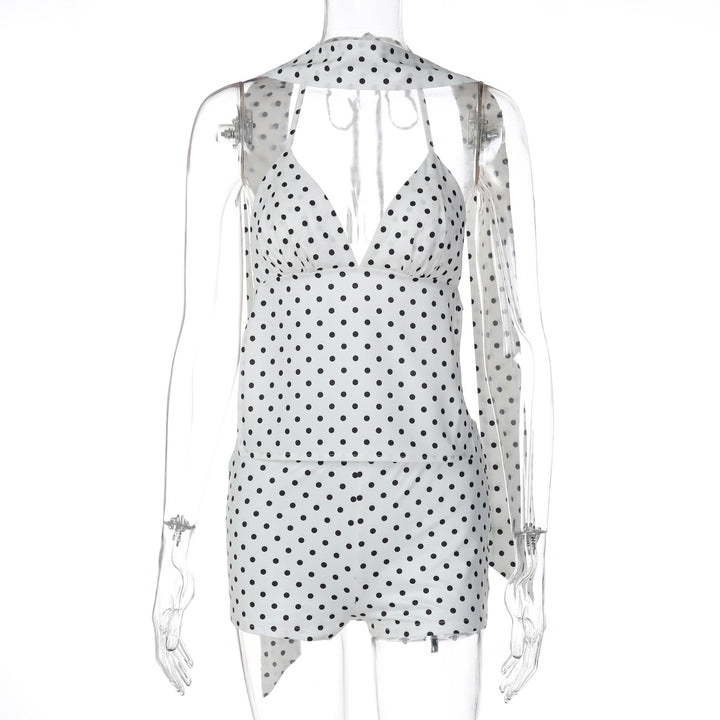 Dame trendig jumpsuit med halterneck och prickar Mirla-Eva Jonsson