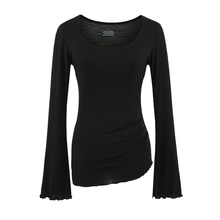 Dame trendig långärmad t-shirt med mjuk flödande skärning Mirla-Eva Jonsson