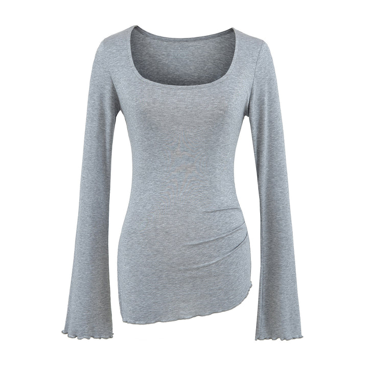 Dame trendig långärmad t-shirt med mjuk flödande skärning Mirla-Eva Jonsson