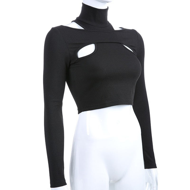 Dame trendy top med cut-outs och hög krage Mirla-Eva Jonsson