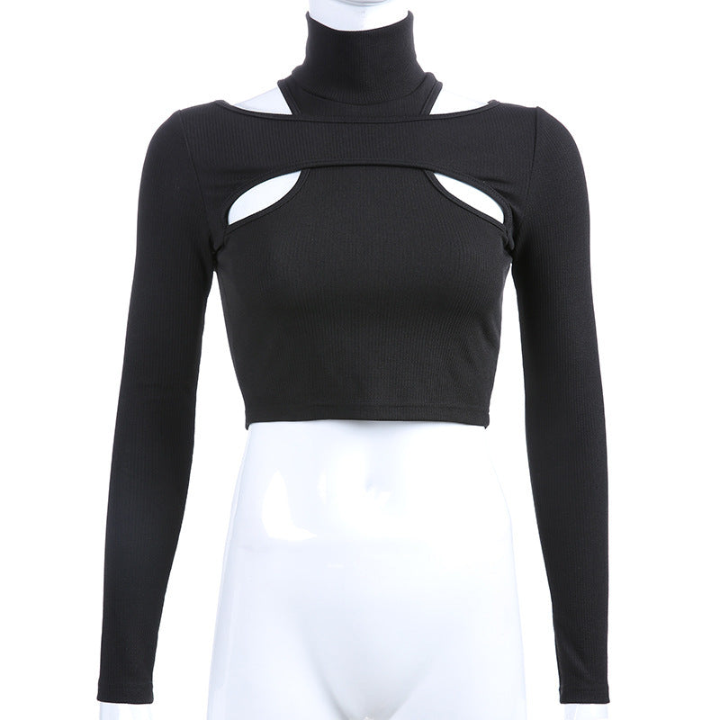 Dame trendy top med cut-outs och hög krage Mirla-Eva Jonsson