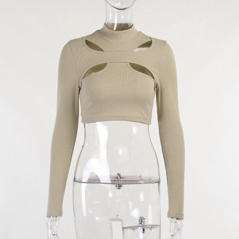 Dame trendy top med cut-outs och hög krage Mirla-Eva Jonsson