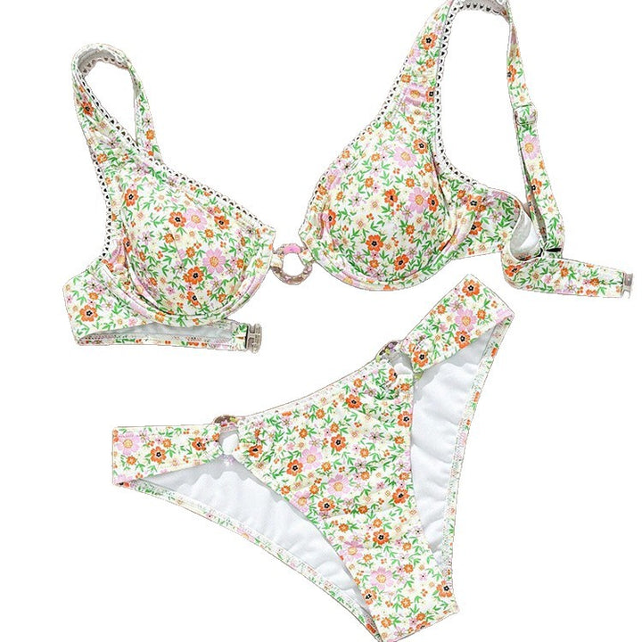 Dame triangel-bikini med genomskinliga remmar och lekfullt blommönster Mirla-Eva Jonsson