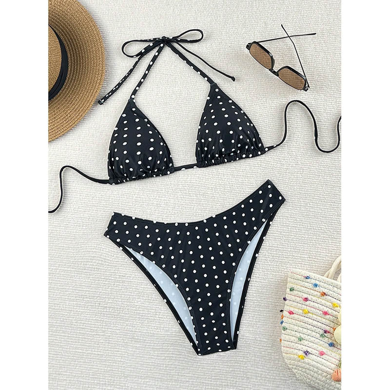 Dame triangel-bikini med hög benskärning och elastiska bindband Mirla-Eva Jonsson