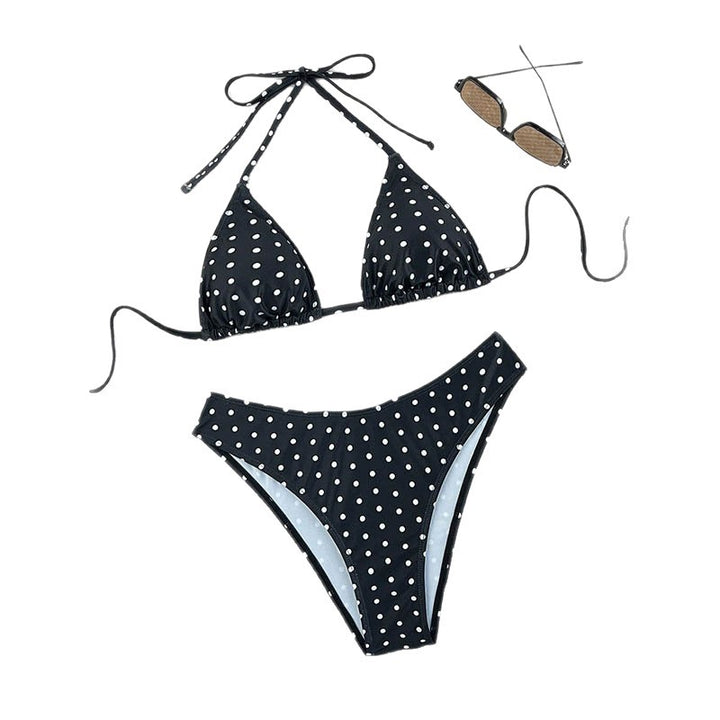 Dame triangel-bikini med hög benskärning och elastiska bindband Mirla-Eva Jonsson