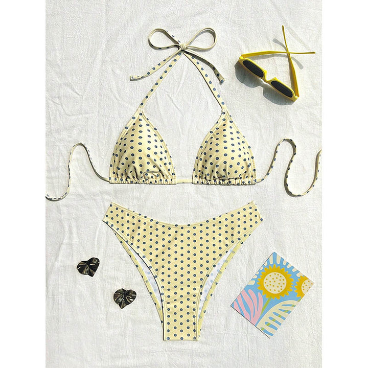 Dame triangel-bikini med hög benskärning och elastiska bindband Mirla-Eva Jonsson