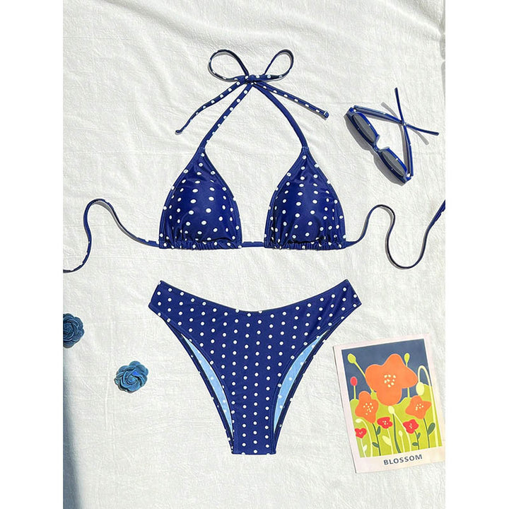 Dame triangel-bikini med hög benskärning och elastiska bindband Mirla-Eva Jonsson