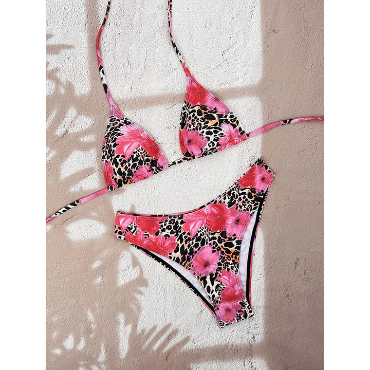Dame triangel-bikini med hög benskärning och elastiska bindband Mirla-Eva Jonsson