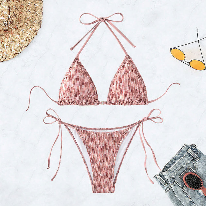 Dame triangel-bikini med justerbara snören och skimrande tyg Mirla-Eva Jonsson