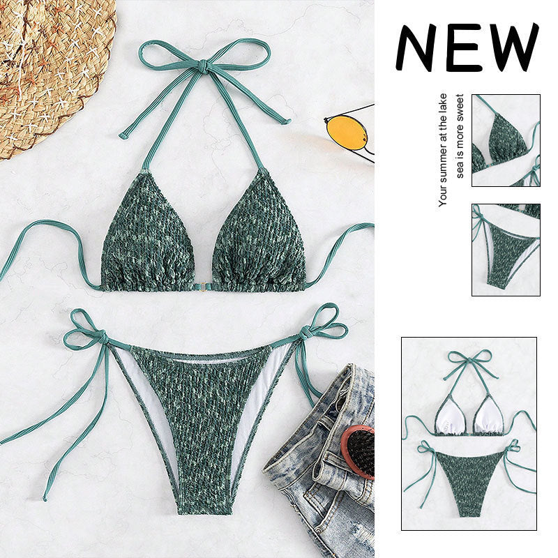 Dame triangel-bikini med justerbara snören och skimrande tyg Mirla-Eva Jonsson