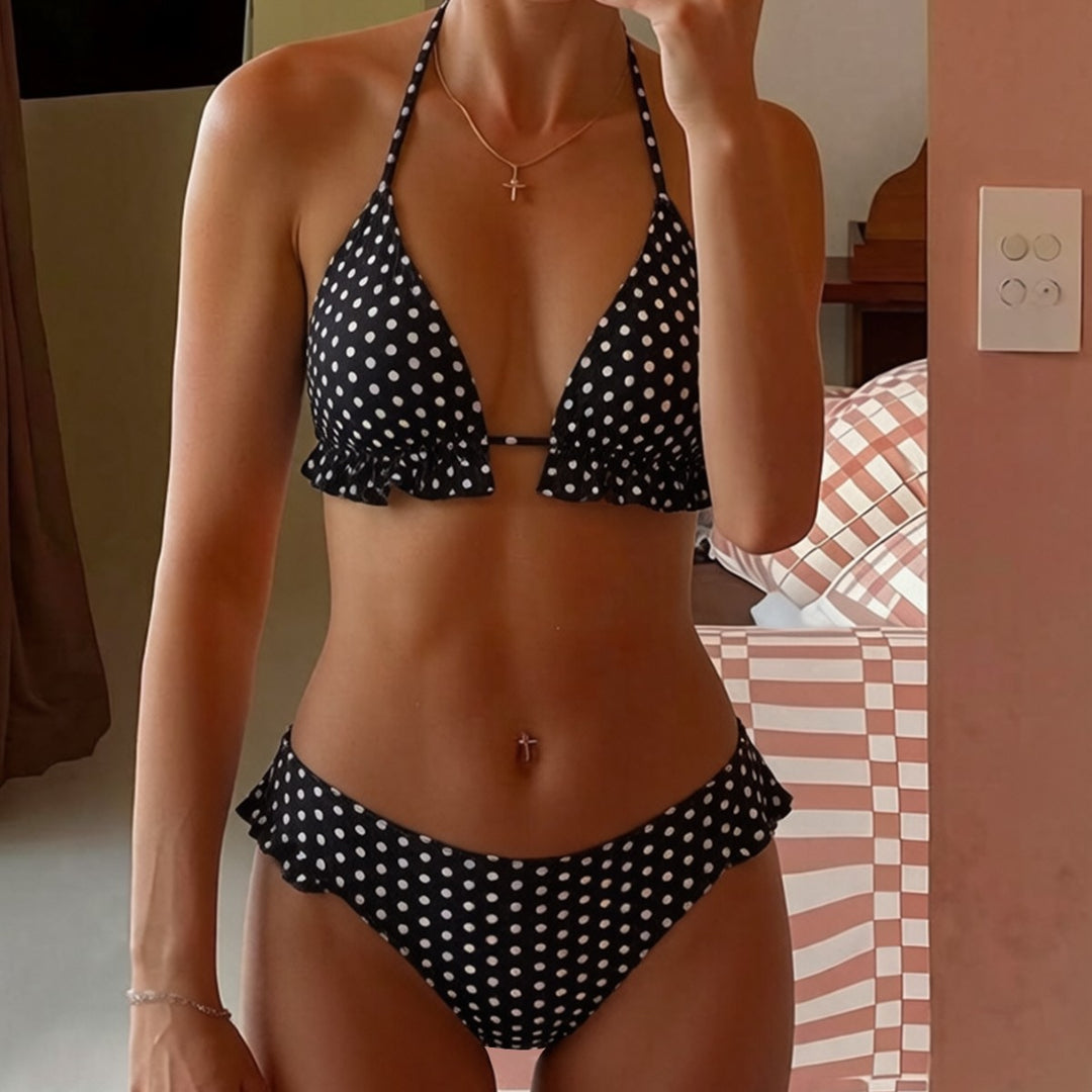 Dame triangel-bikini med volangdetaljer och justerbara band Mirla-Eva Jonsson