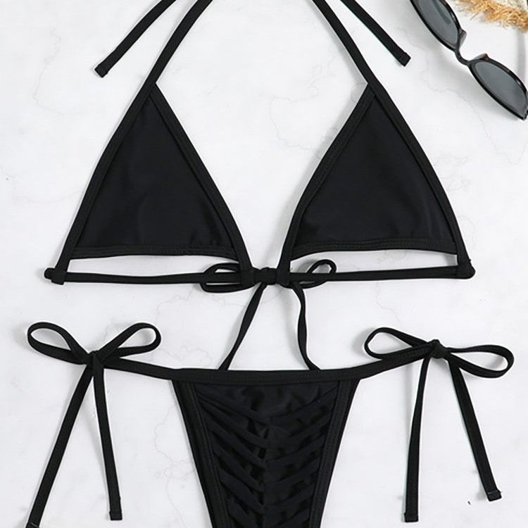 Dame triangel-bikini-set med flätad botten och justerbara axelband Mirla-Eva Jonsson