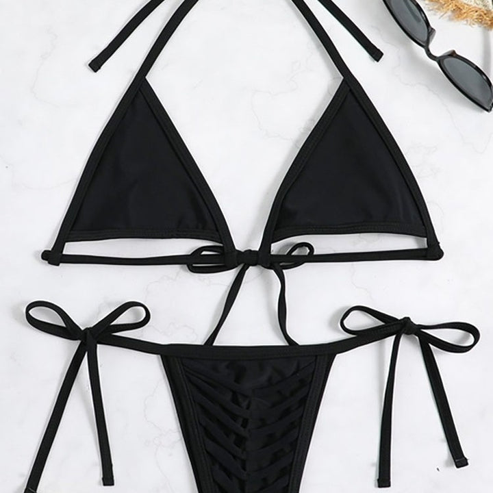 Dame triangel-bikini-set med flätad botten och justerbara axelband Mirla-Eva Jonsson