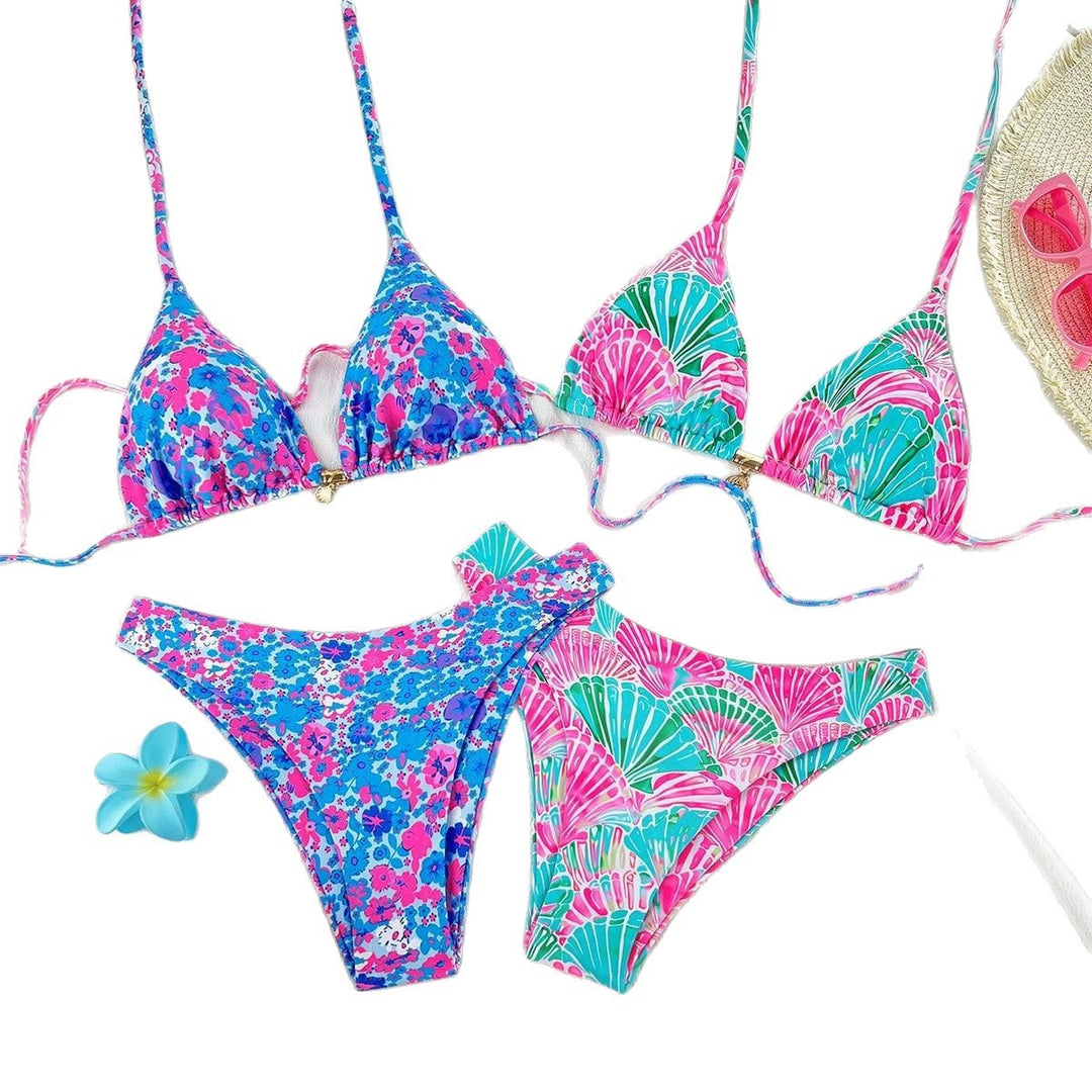 Dame triangel-bikini-set med justerbara remmar och färggomt mönster Mirla-Eva Jonsson