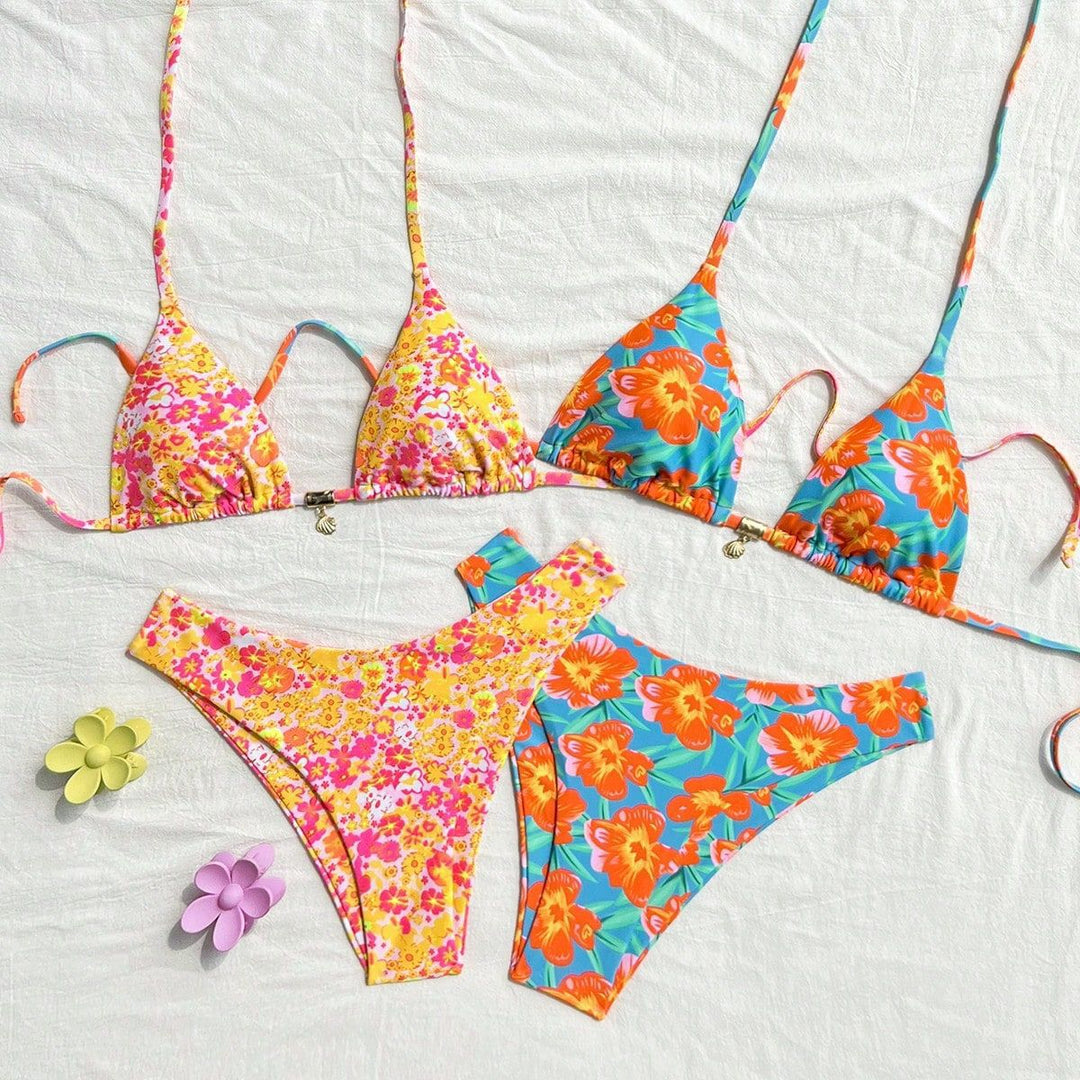 Dame triangel-bikini-set med justerbara remmar och färggomt mönster Mirla-Eva Jonsson