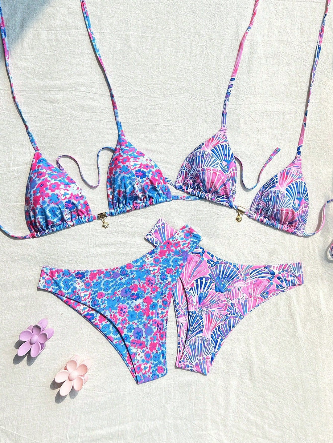 Dame triangel-bikini-set med justerbara remmar och färggomt mönster Mirla-Eva Jonsson