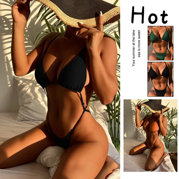 Dame triangeld-bikini med ultra-hög benöppning och justerbara axelremmar Mirla-Eva Jonsson