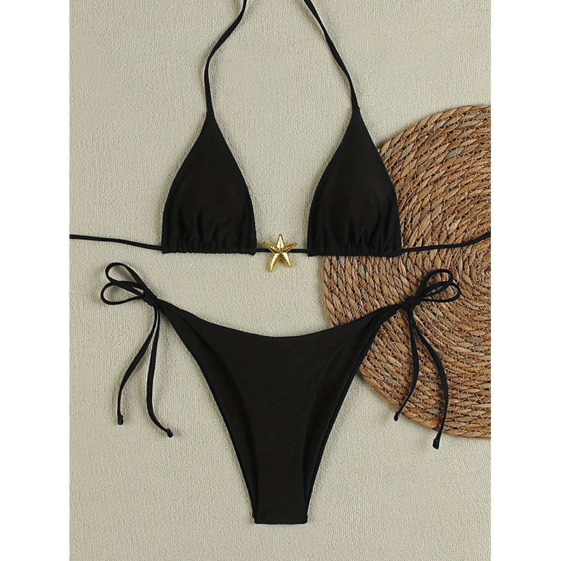 Dame triangeldrag bikini med gyllene detaljer och justerbara axelband Mirla-Eva Jonsson