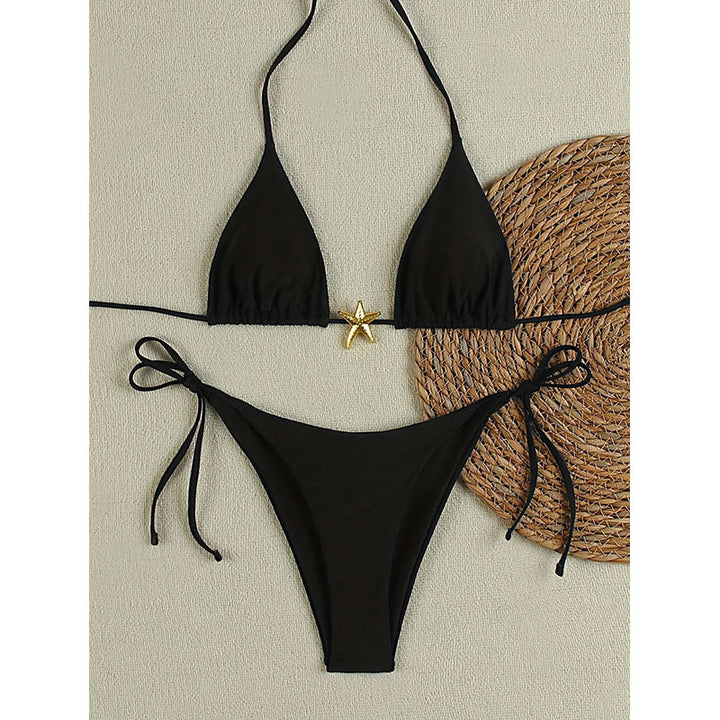 Dame triangeldrag bikini med gyllene detaljer och justerbara axelband Mirla-Eva Jonsson