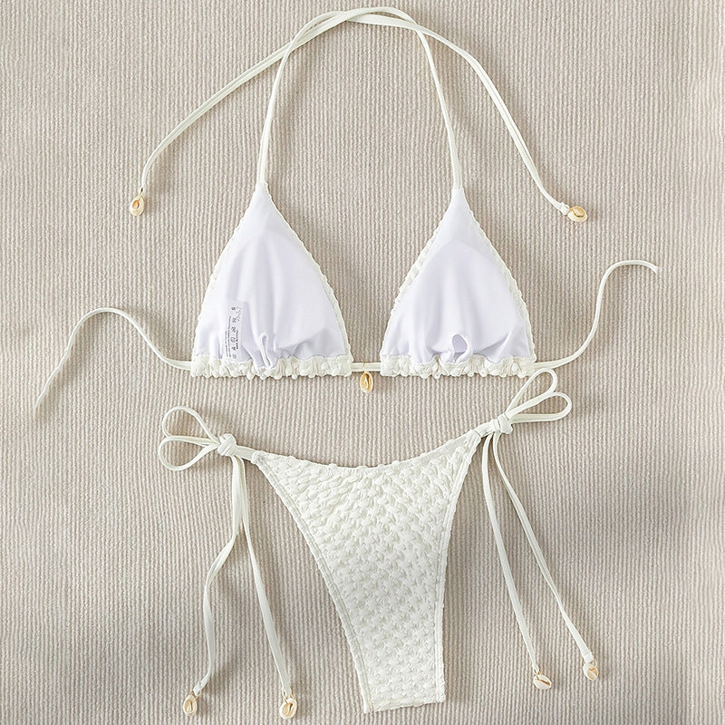 Dame triangulär bikini set med justerbara axelremmar och vackra snäckdetaljer Mirla-Eva Jonsson