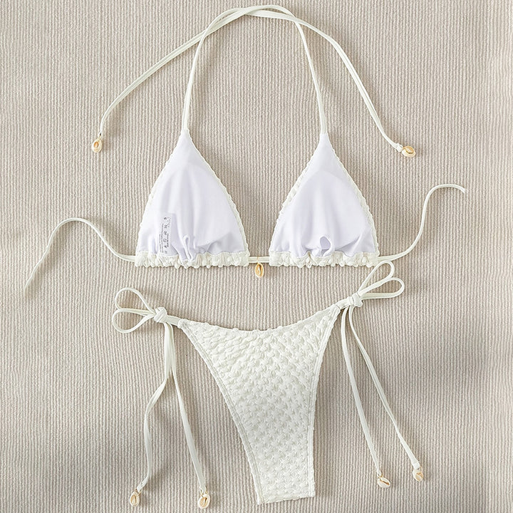 Dame triangulär bikini set med justerbara axelremmar och vackra snäckdetaljer Mirla-Eva Jonsson