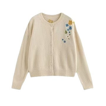 Dame tröja med blomsterbroderi och knappstängning Mirla-Eva Jonsson