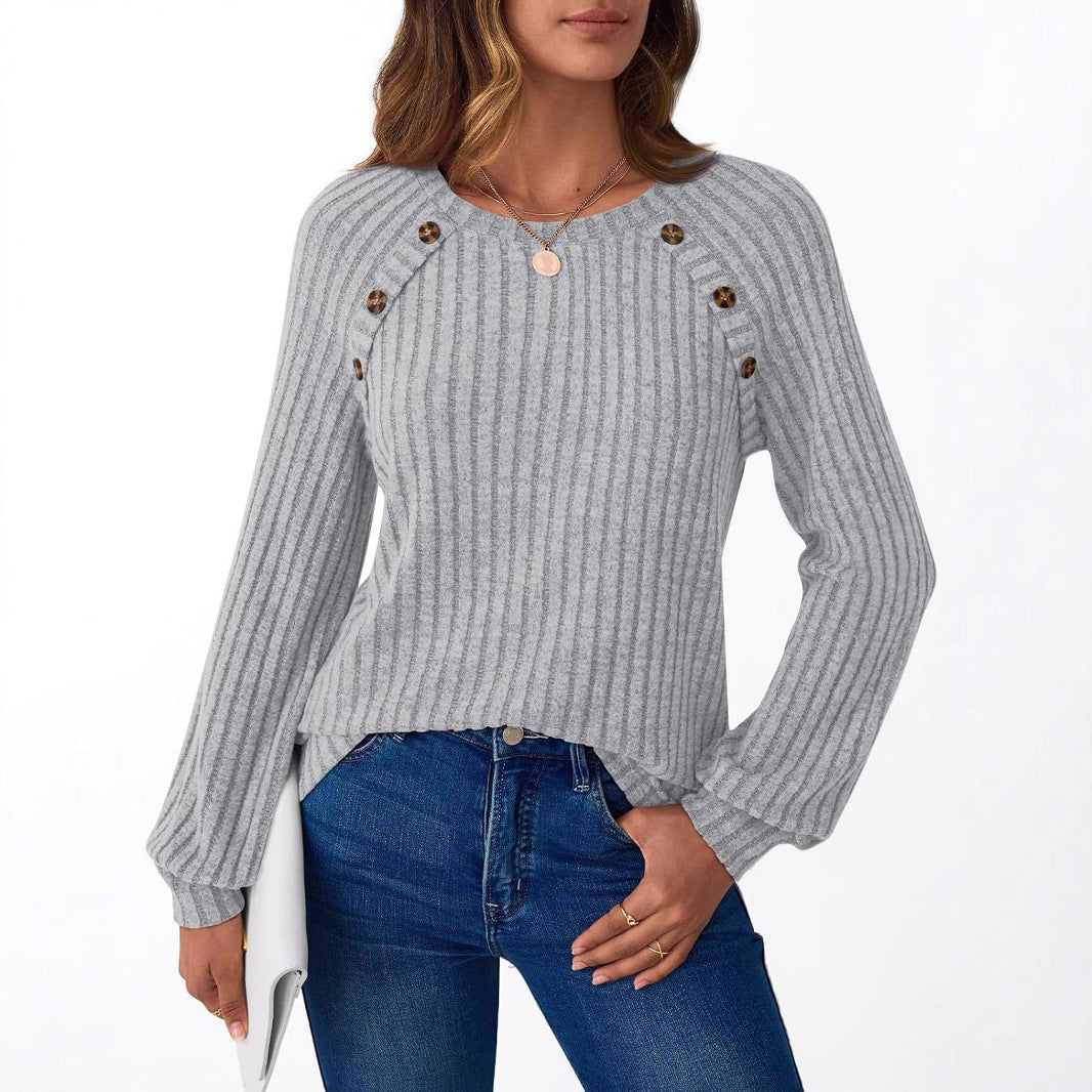 Dame tröja med dekorativa knappar och strukturerad ribbdesign Mirla-Eva Jonsson