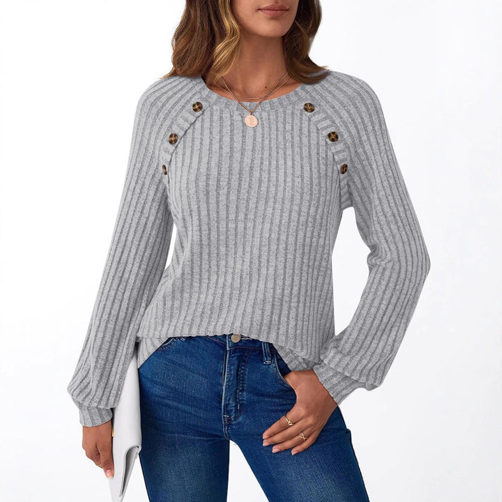 Dame tröja med dekorativa knappar och strukturerad ribbdesign Mirla-Eva Jonsson