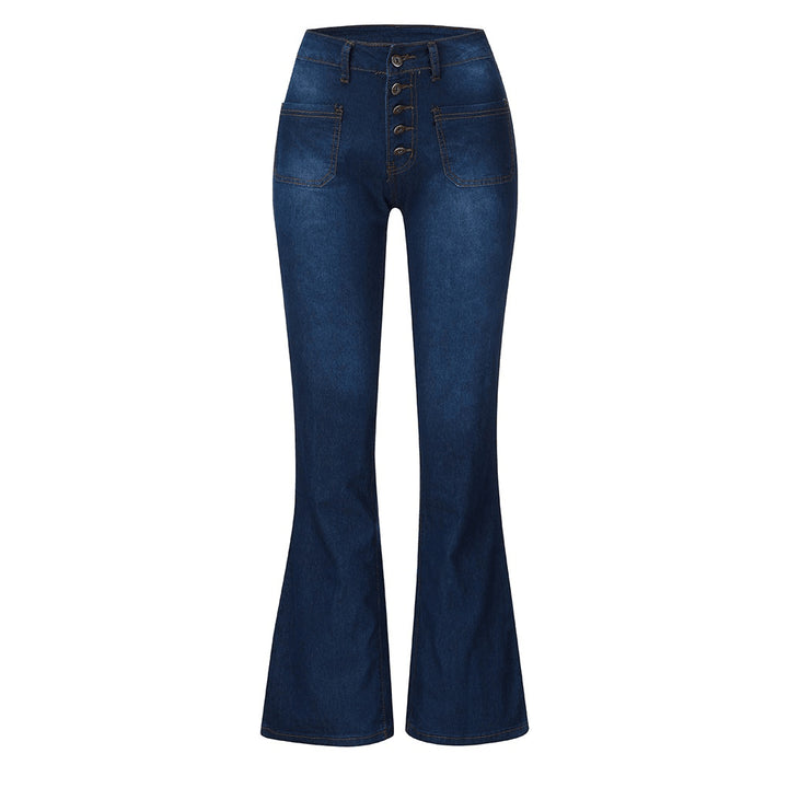 Dame trumpet jeans med hög midja och retro knappdetaljer Mirla-Eva Jonsson