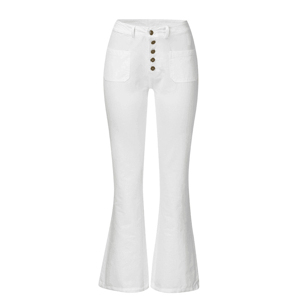 Dame trumpet jeans med hög midja och retro knappdetaljer Mirla-Eva Jonsson