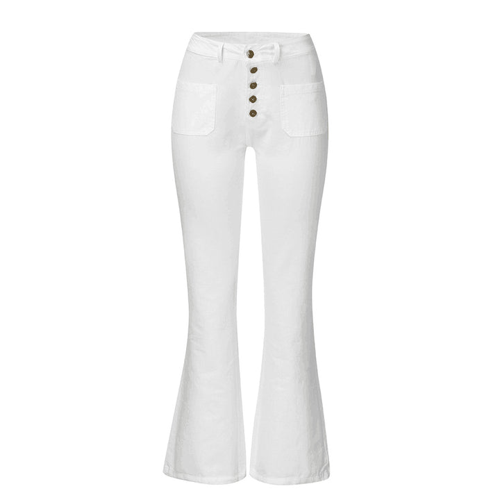 Dame trumpet jeans med hög midja och retro knappdetaljer Mirla-Eva Jonsson
