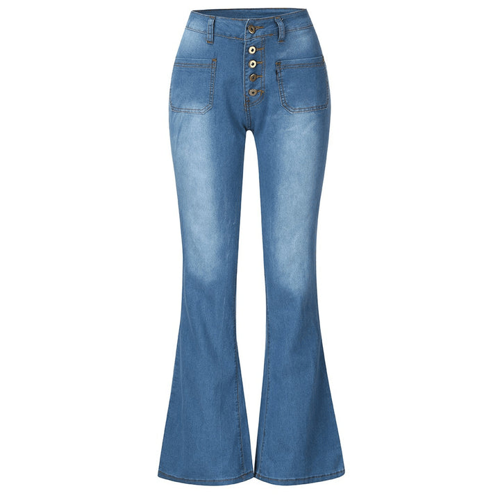 Dame trumpet jeans med hög midja och retro knappdetaljer Mirla-Eva Jonsson