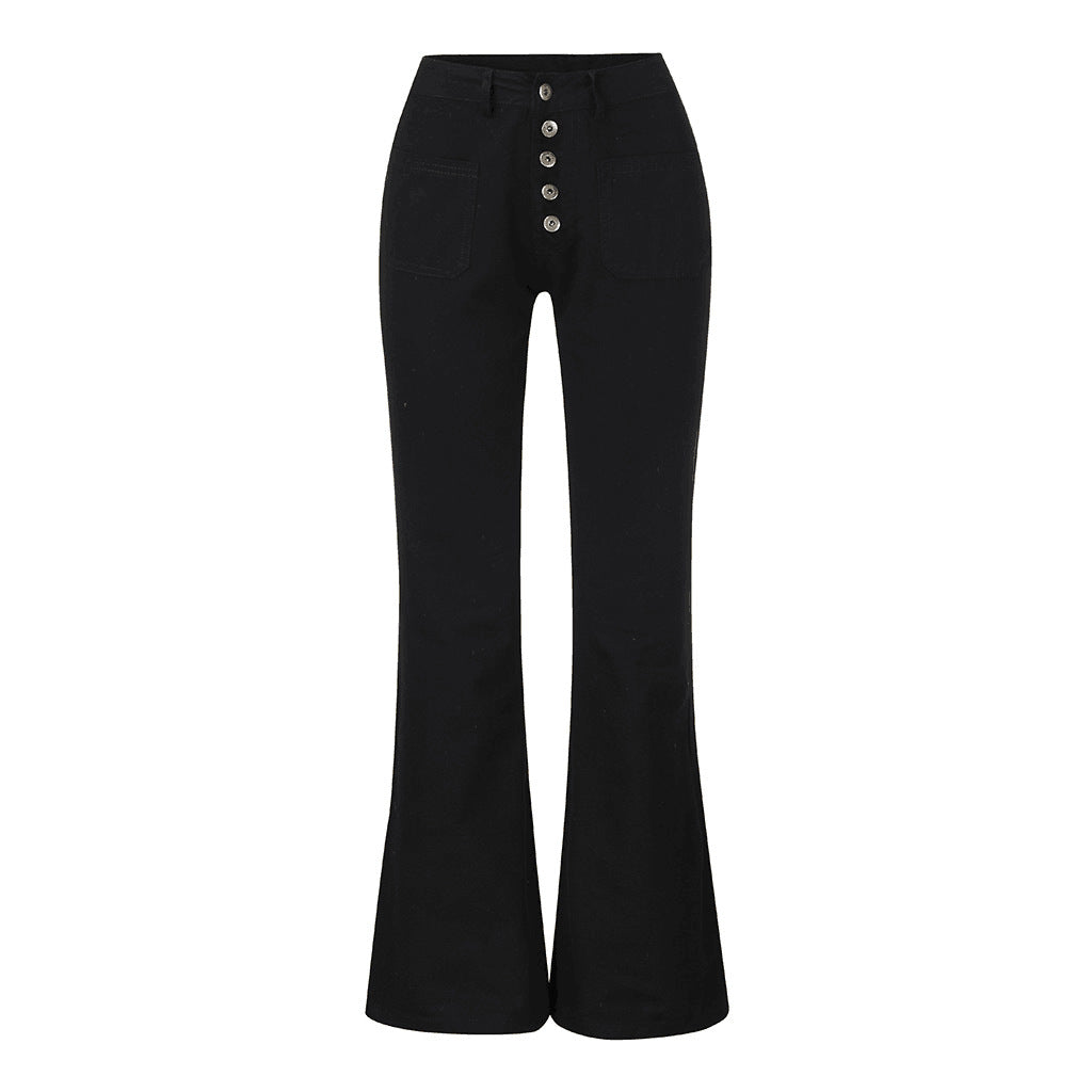 Dame trumpet jeans med hög midja och retro knappdetaljer Mirla-Eva Jonsson