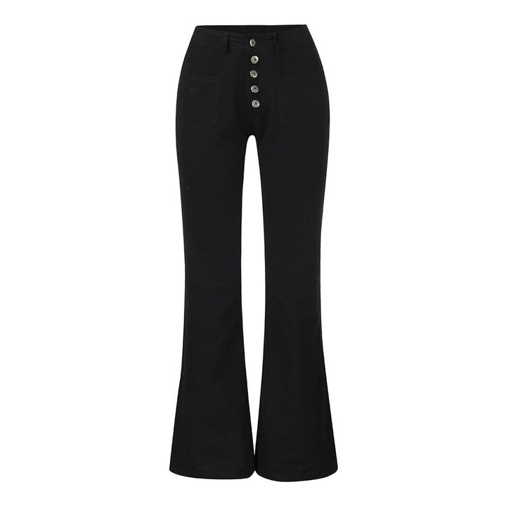 Dame trumpet jeans med hög midja och retro knappdetaljer Mirla-Eva Jonsson