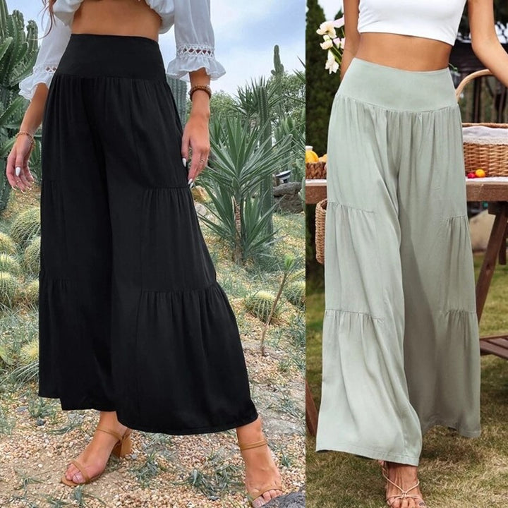 Dame vid culotte-byxor med eleganta volanger och hög midja Mirla-Eva Jonsson