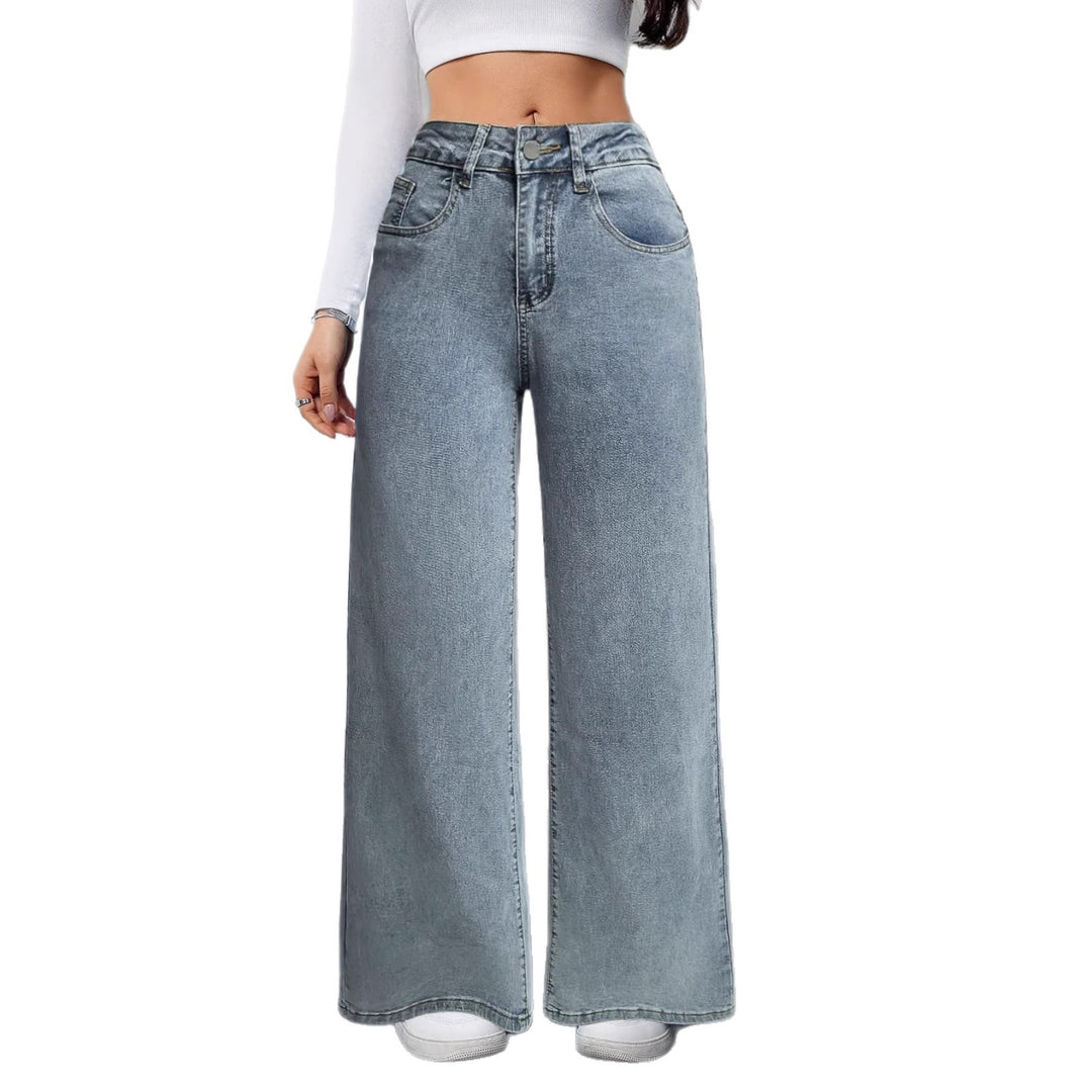 Dame vid-snitt vintage-stil jeans med hög midja och avslappnad look Mirla-Eva Jonsson