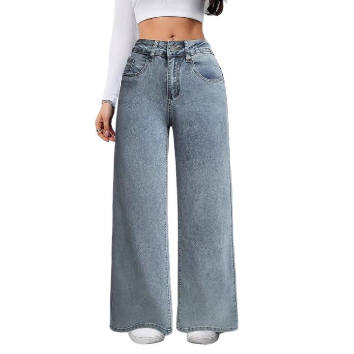 Dame vid-snitt vintage-stil jeans med hög midja och avslappnad look Mirla-Eva Jonsson